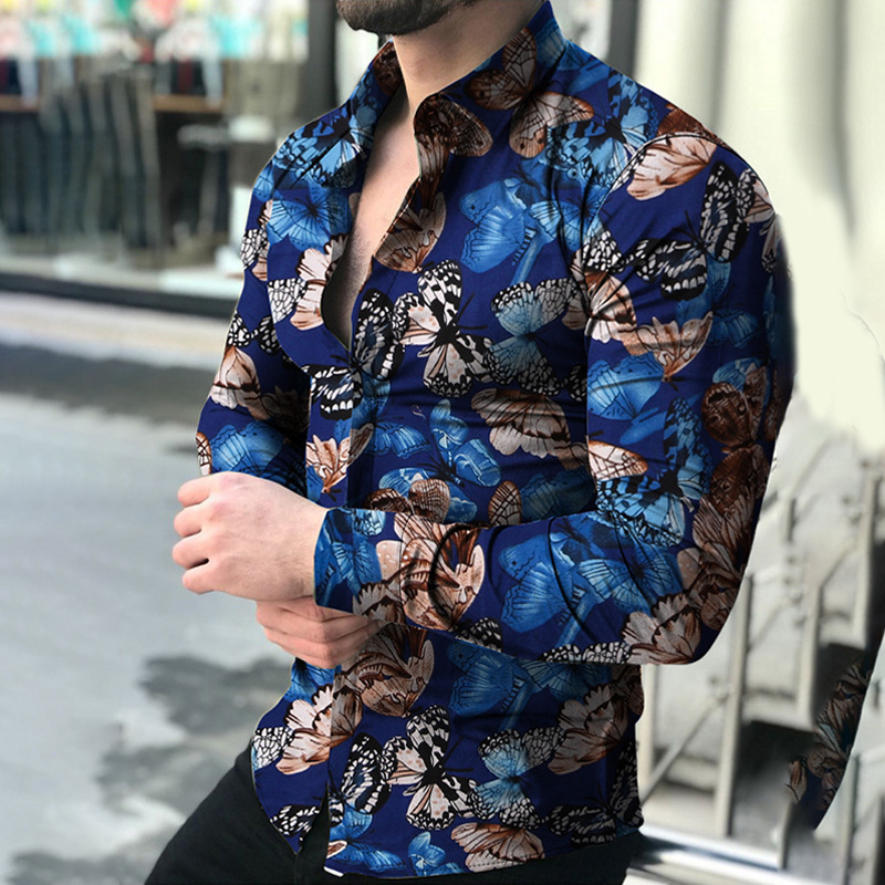 Men's Fashion Rose Print Button Shirt