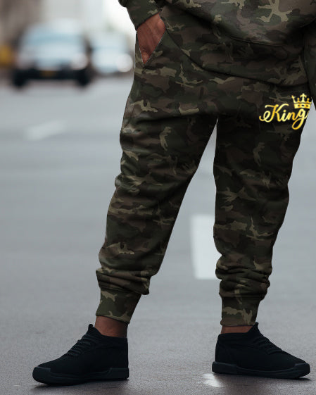 Couple's Big & Tall Casual Retro Queen/King Camouflage Hoodie Set