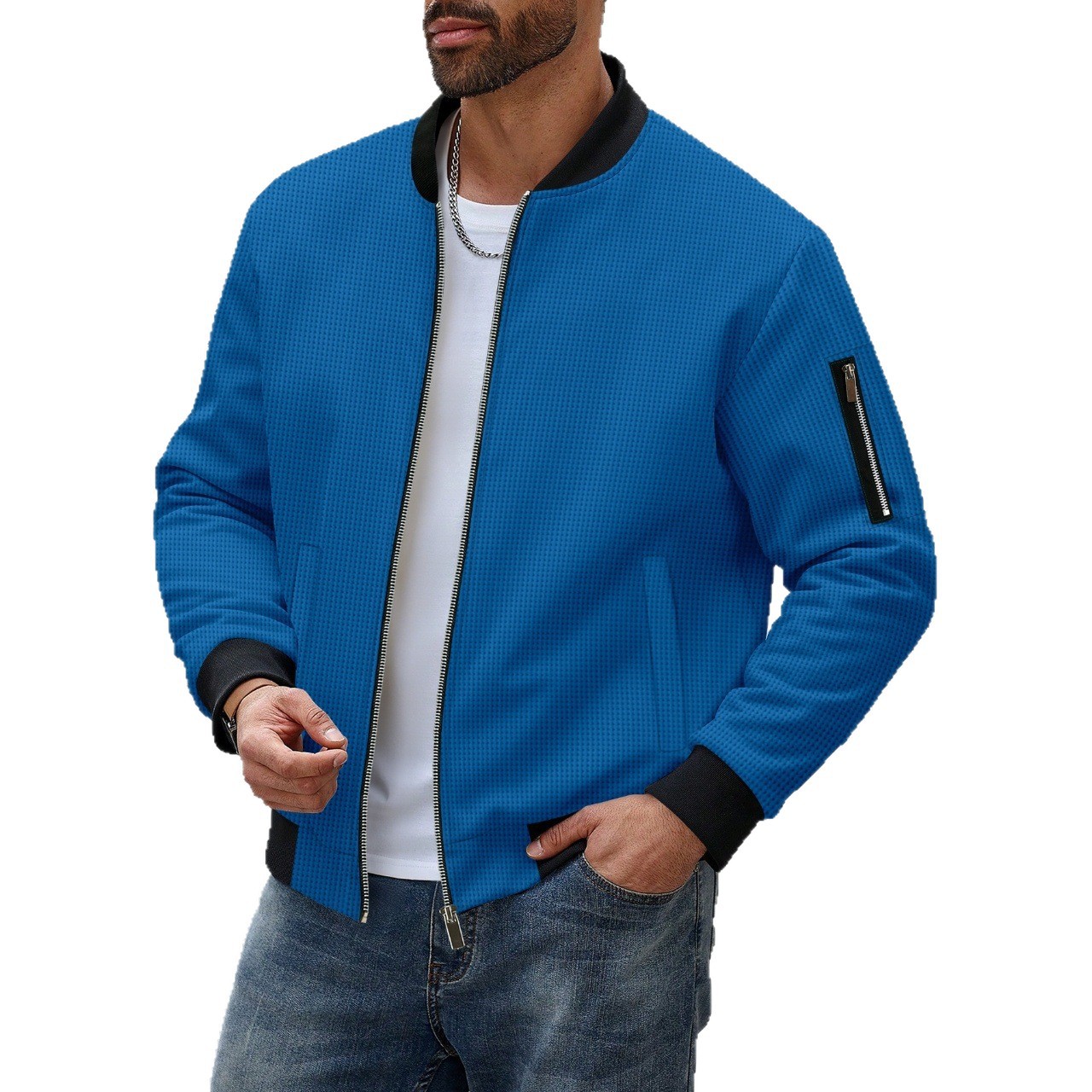 Men's Solid Color Waffle Long Sleeved Jacket