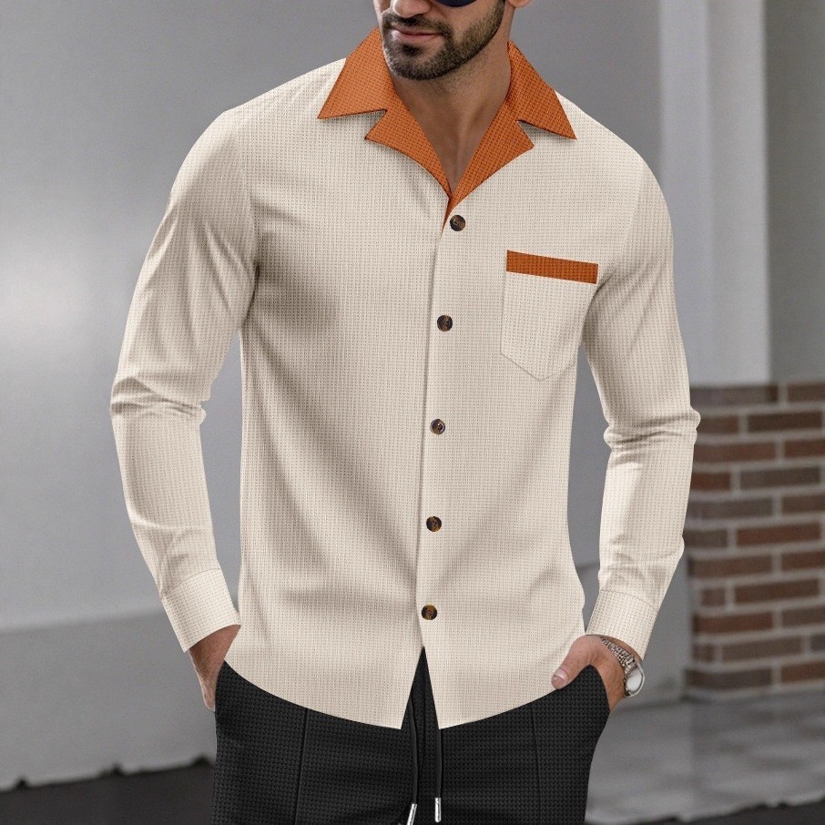 Men's Waffle Solid Color Long Sleeves Blouses&Shirts Tops