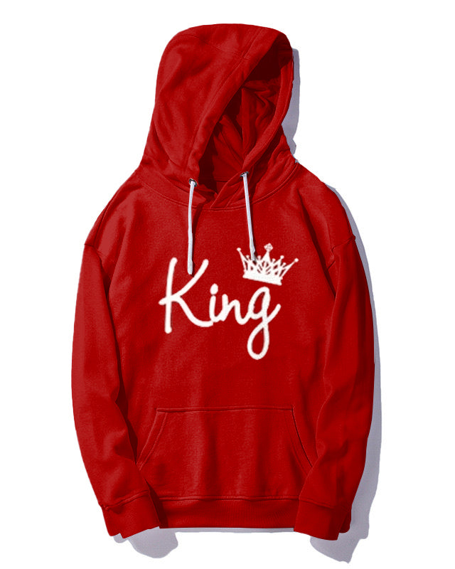 Couple Big Casual Outfit Red King and Queen Hoodie Set
