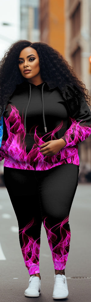 Big & Tall Casual Couple Outfit Colorful Flame Graffiti Hoodie Set