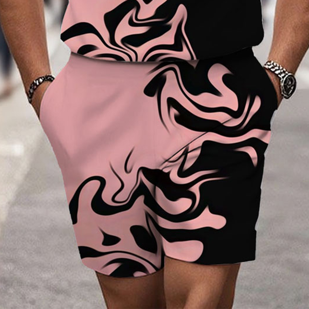 Men's Fashion Casual Round-Neck Geometric Printed Short-Sleeved Two-Piece Set