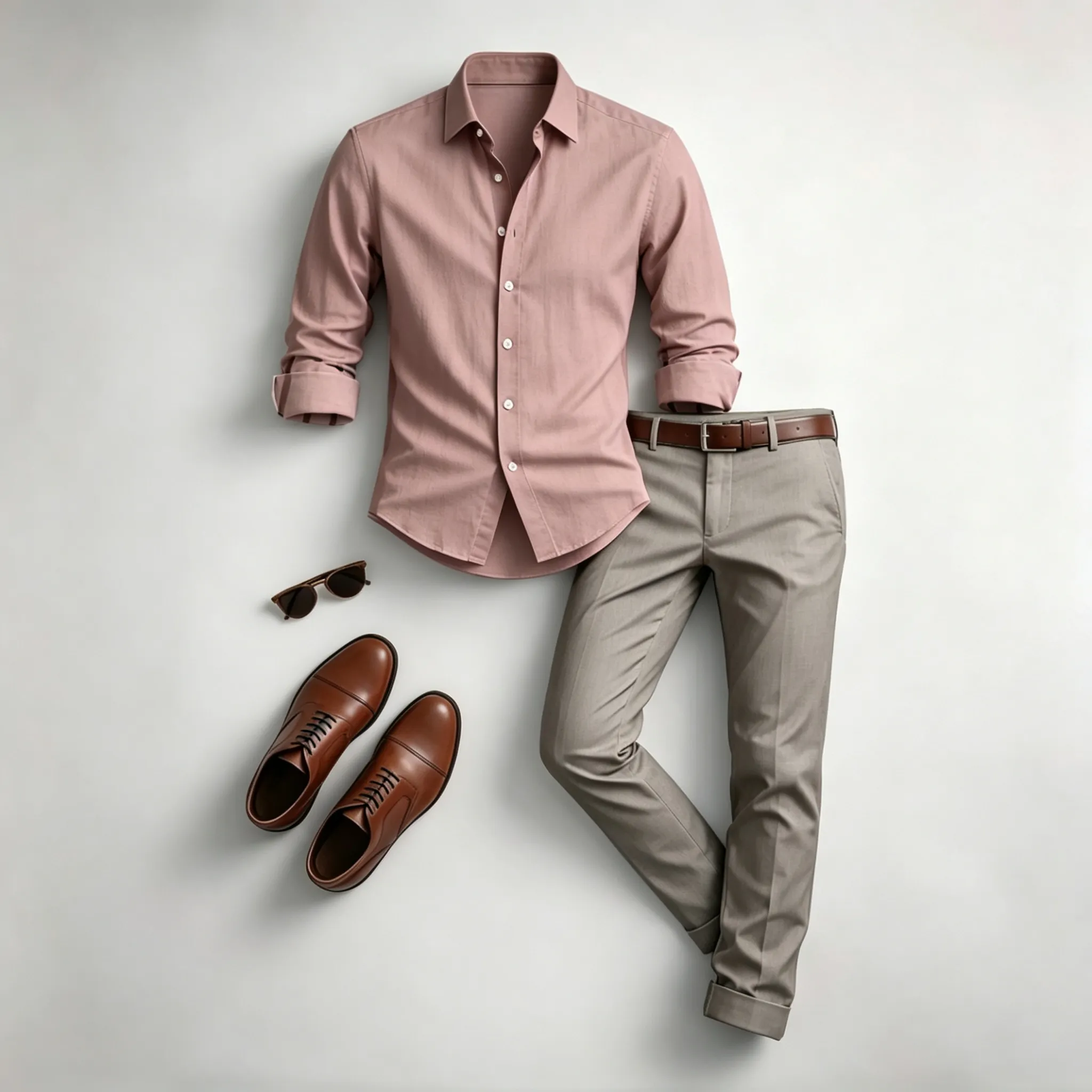Men's Casual Print Long-Sleeve Shirt and Pants Two Piece Set 