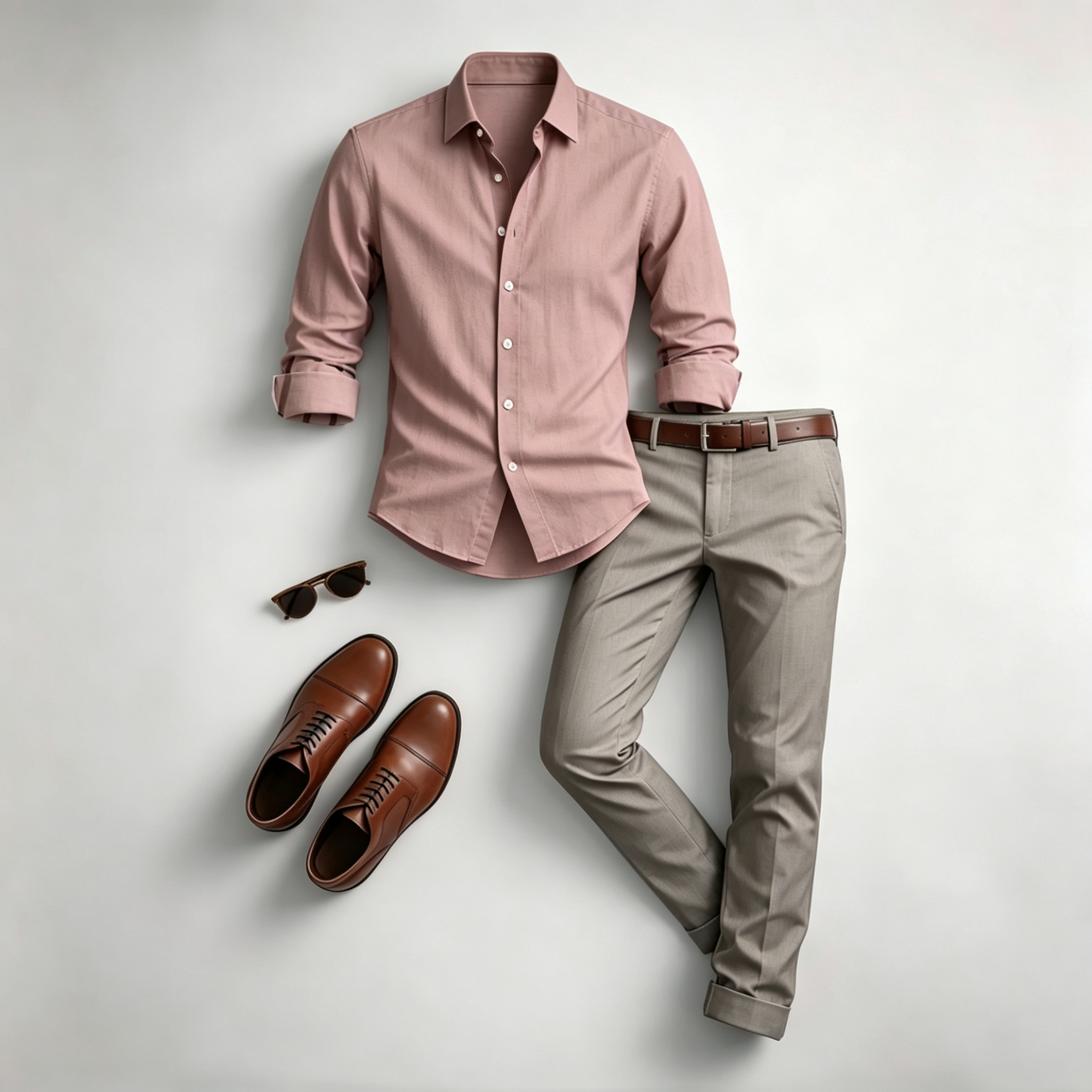 Men's Casual Print Long-Sleeve Shirt and Pants Two Piece Set 