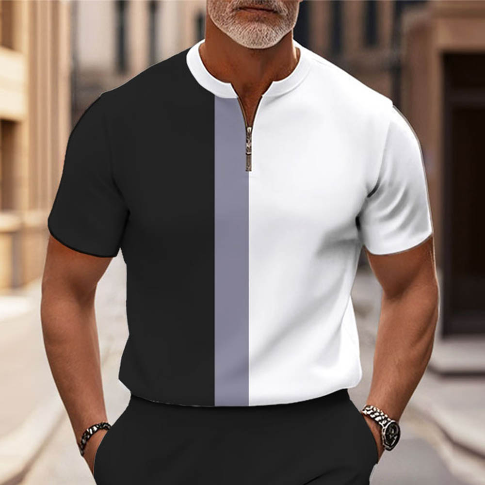 Men's Fashion Casual Round-Neck Geometric Printed Short-Sleeved Two-Piece Set