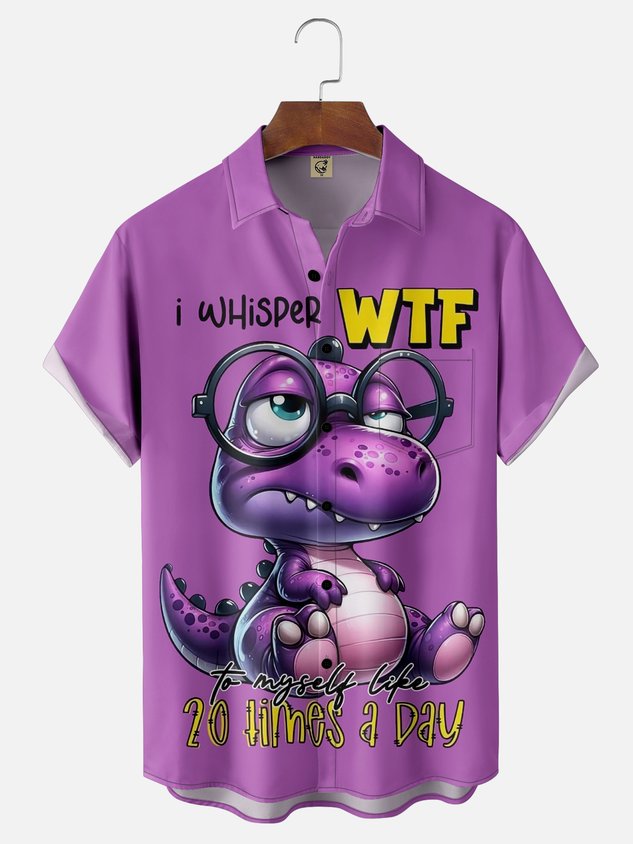 Moisture-wicking WTF Dinosaur Chest Pocket Hawaiian Shirt