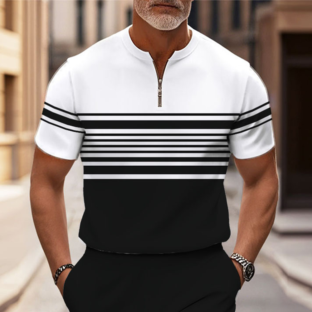 Men's Fashion Casual Round-Neck Geometric Printed Short-Sleeved Two-Piece Set