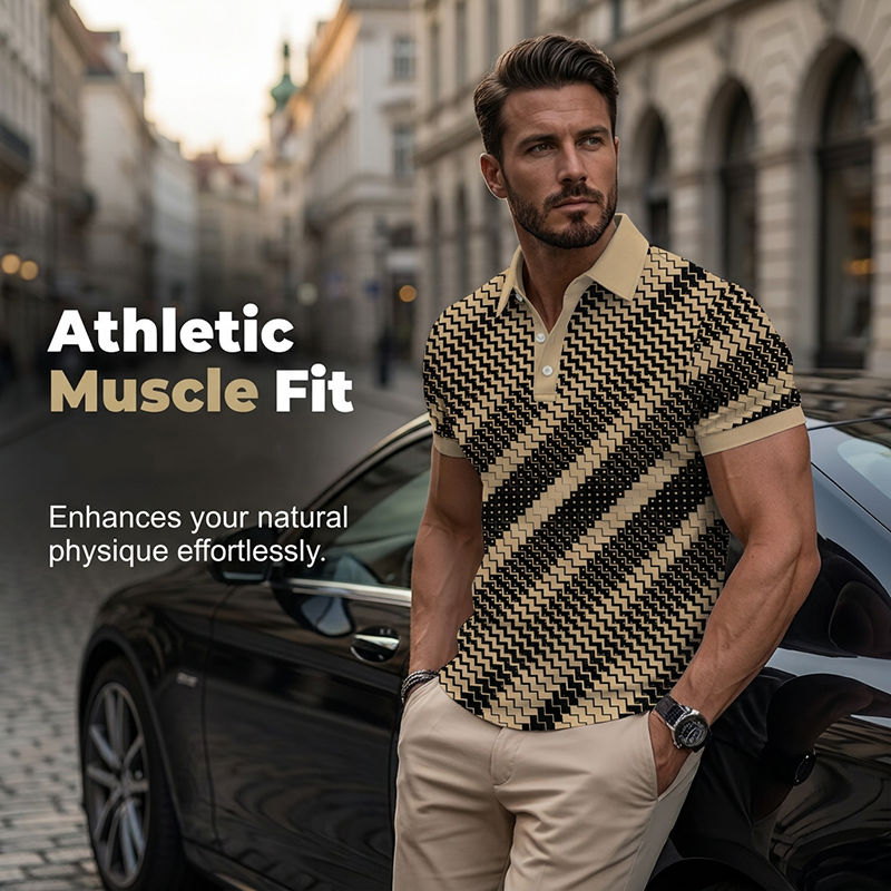 ⏳Time-Limited Special⏰Men's Geometric Print Collared Shirts – Muscle Fit, Breathable, Fade Resistant ✨