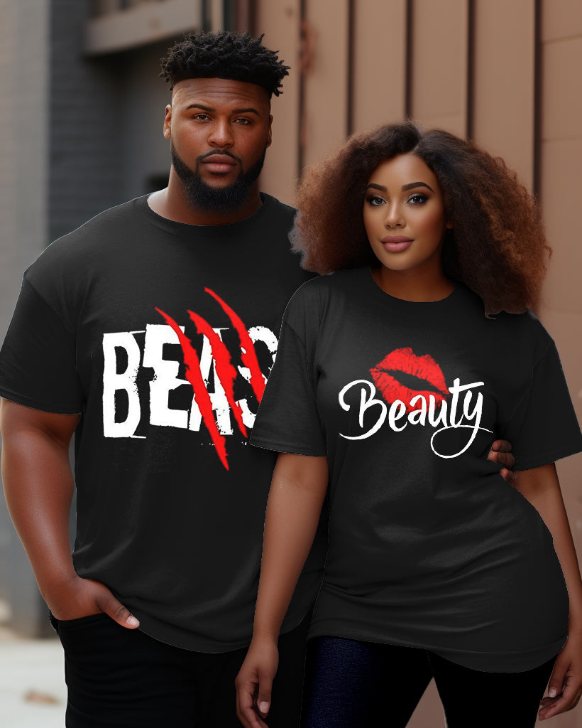 Couple's Large and Tall Beauty Round Neck Short Sleeve T-Shirt