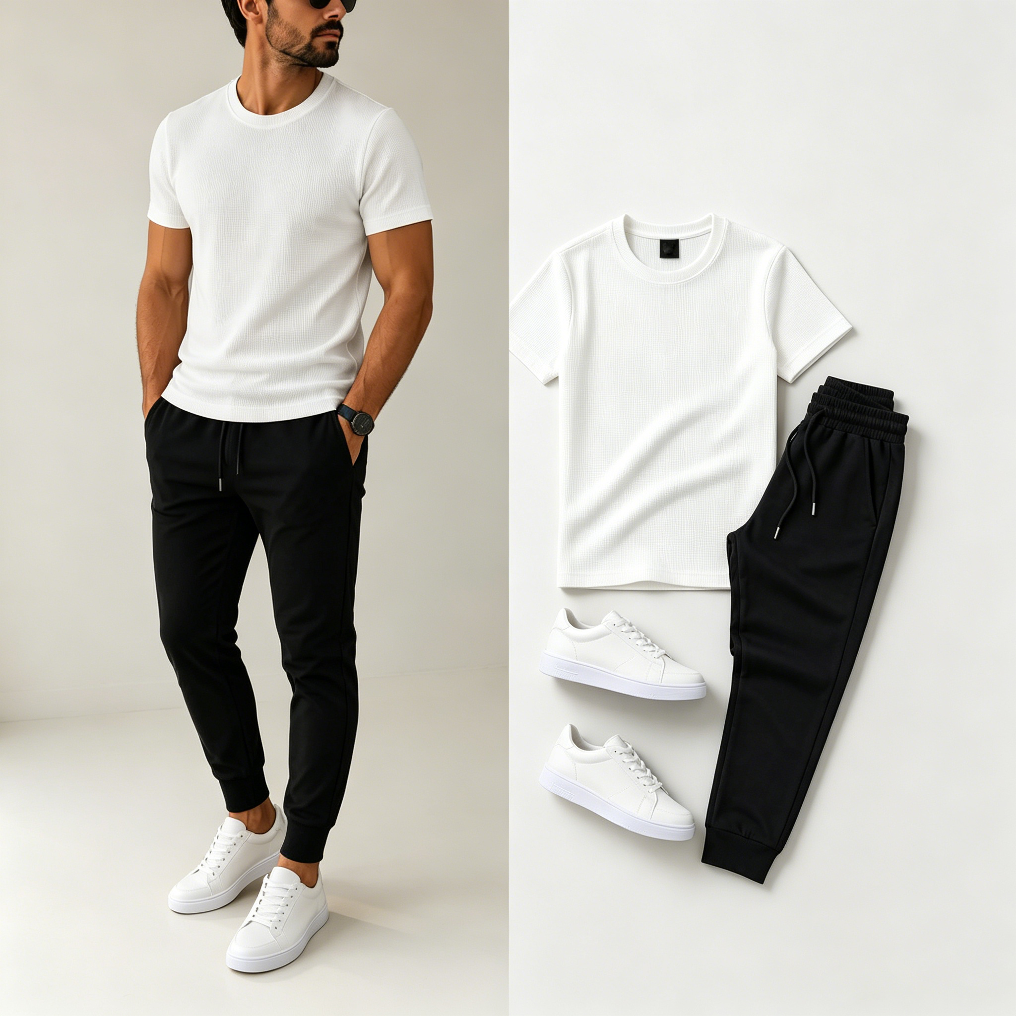 Men's Casual Short Sleeve Polo Shirt And Sweat Pants Two-Piece Set (Accessories not included)