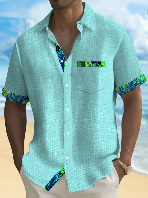 FIP Hawaii Basic Textured Floral Print Men's Button-Down Short-Sleeve Shirt Big & Tall