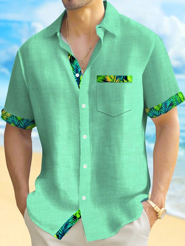 FIP Hawaii Basic Textured Floral Print Men's Button-Down Short-Sleeve Shirt Big & Tall