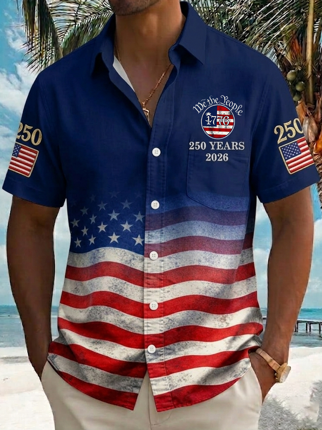 FIP Men's Holiday 250th Anniversary Stars Stripes Print Button Down Short-Sleeve Big & Tall