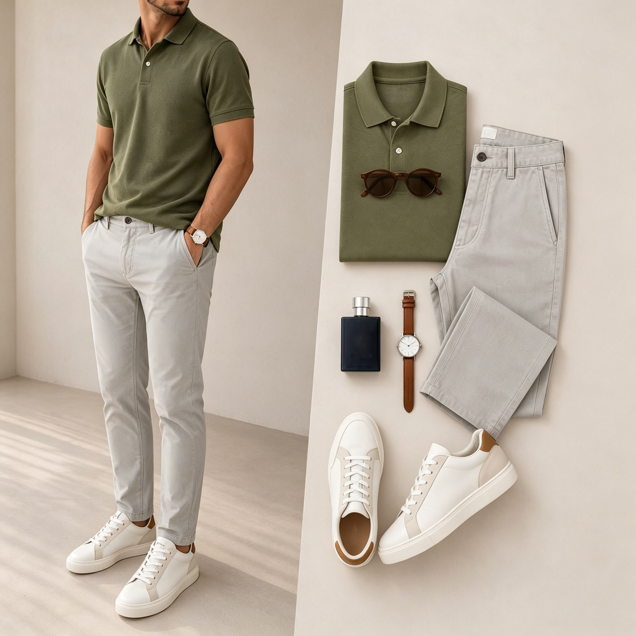 Men's Casual Short Sleeve Polo Shirt And Pants Two-Piece Set