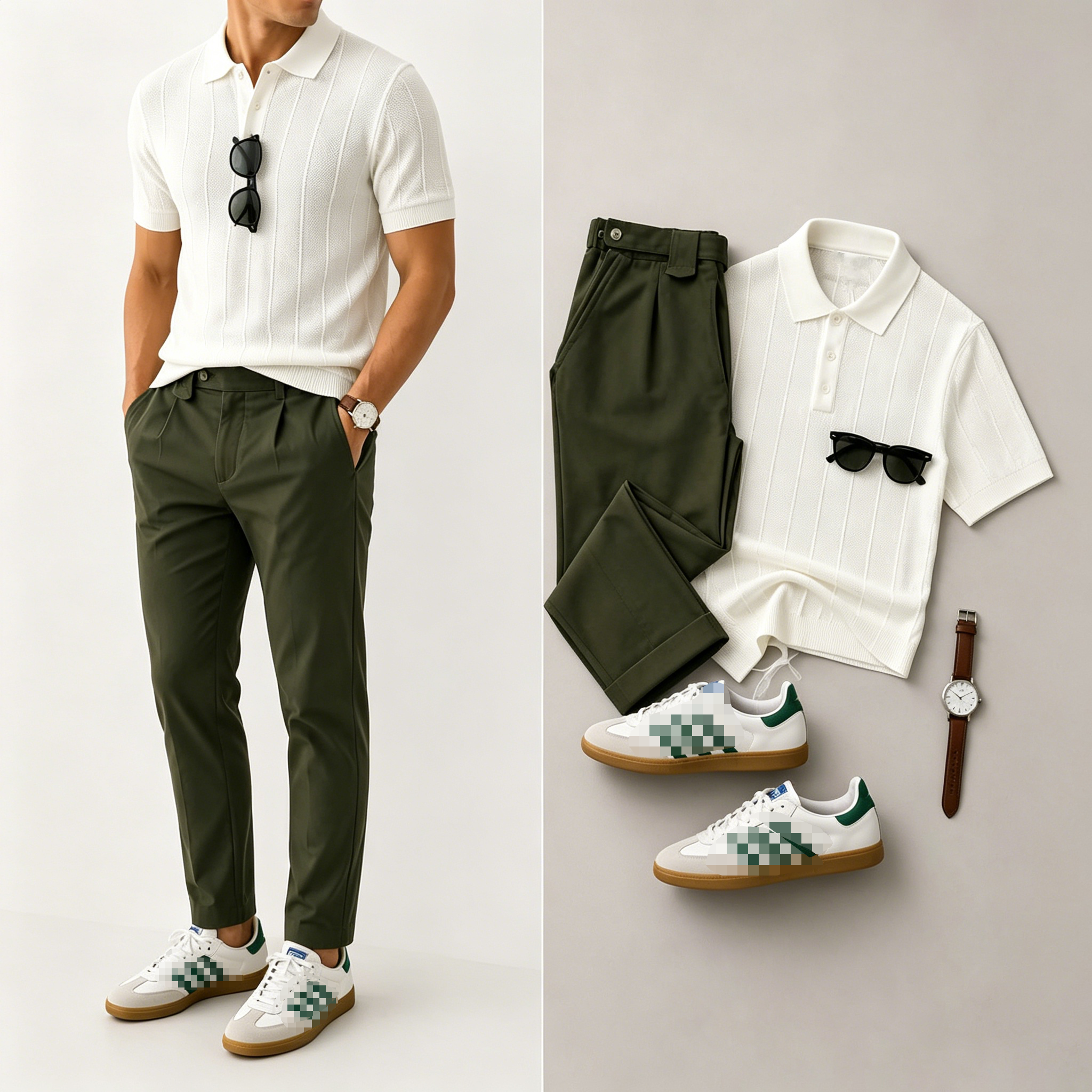 Men's Casual Short Sleeve Polo Shirt And Pants Two-Piece Set (Accessories not included)