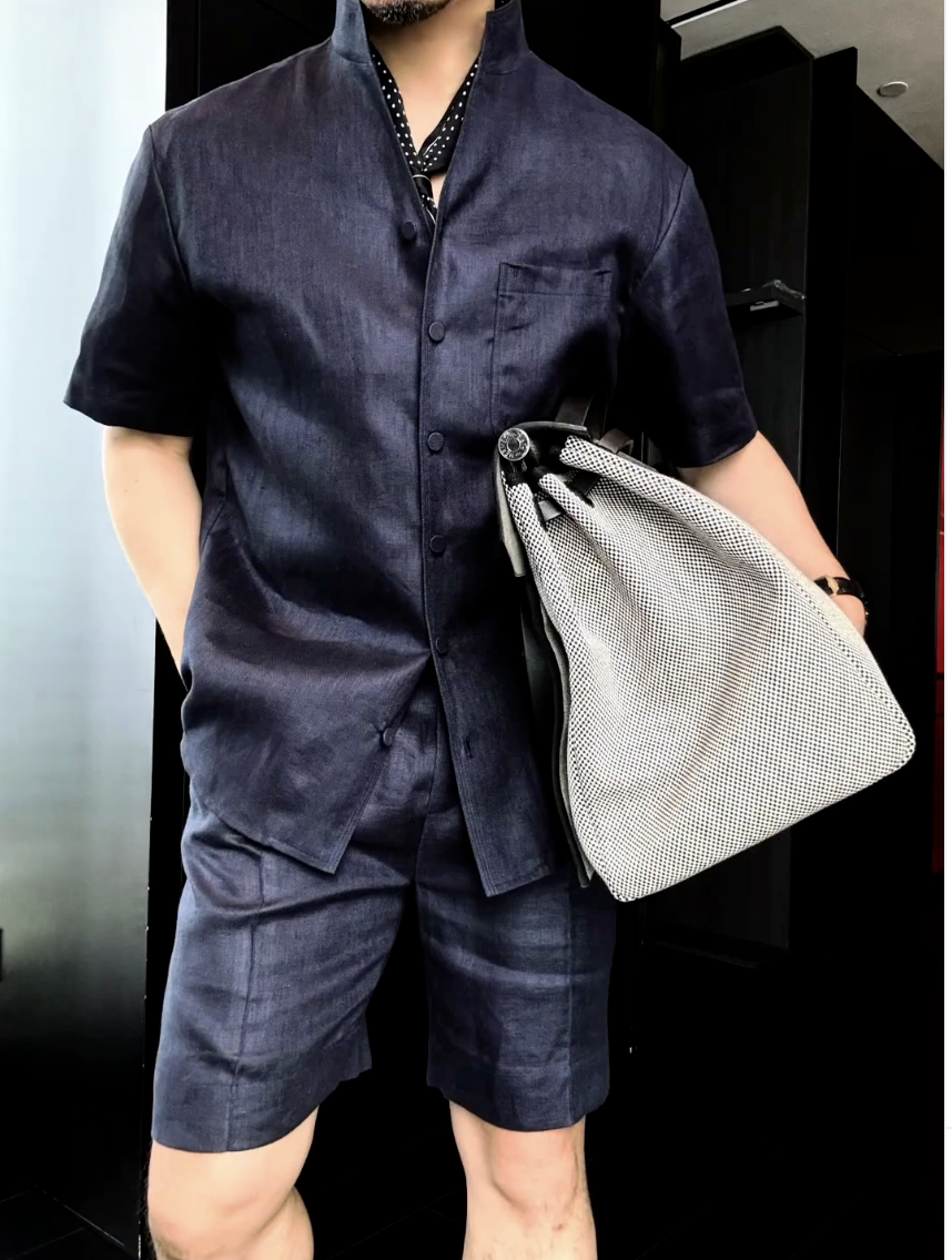 Men's Summer Linen Mandarin Collar Blazer & Shorts Set