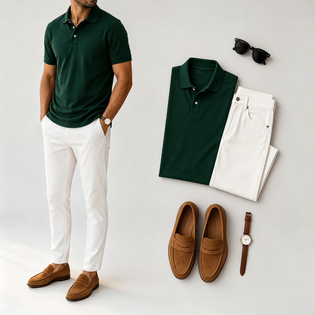 Men's Casual Short Sleeve Polo Shirt And Pants Two-Piece Set (Accessories not included)