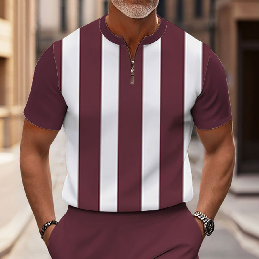 Men's Fashion Casual Round-Neck Geometric Printed Short-Sleeved Two-Piece Set