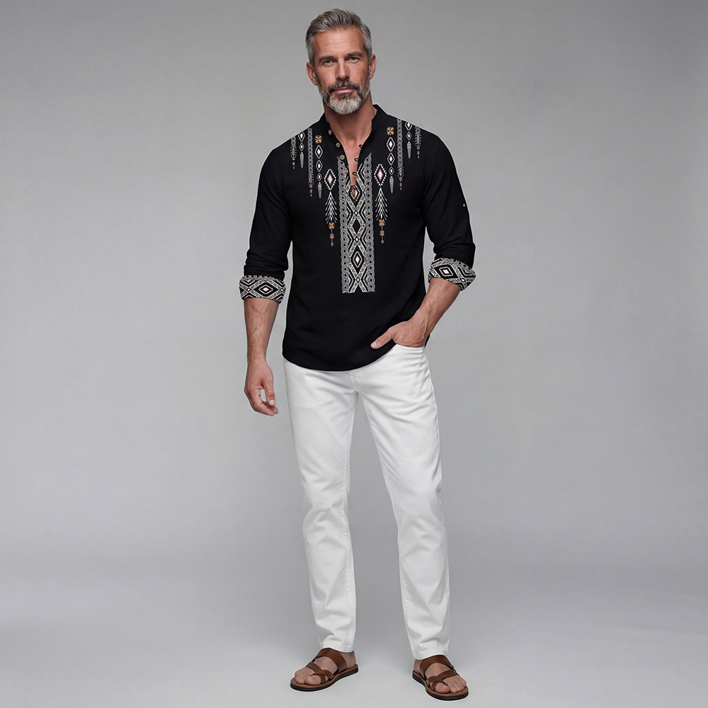 [Copy]Men's Ethnic Style Pattern Long-Sleeved Shirts Tops