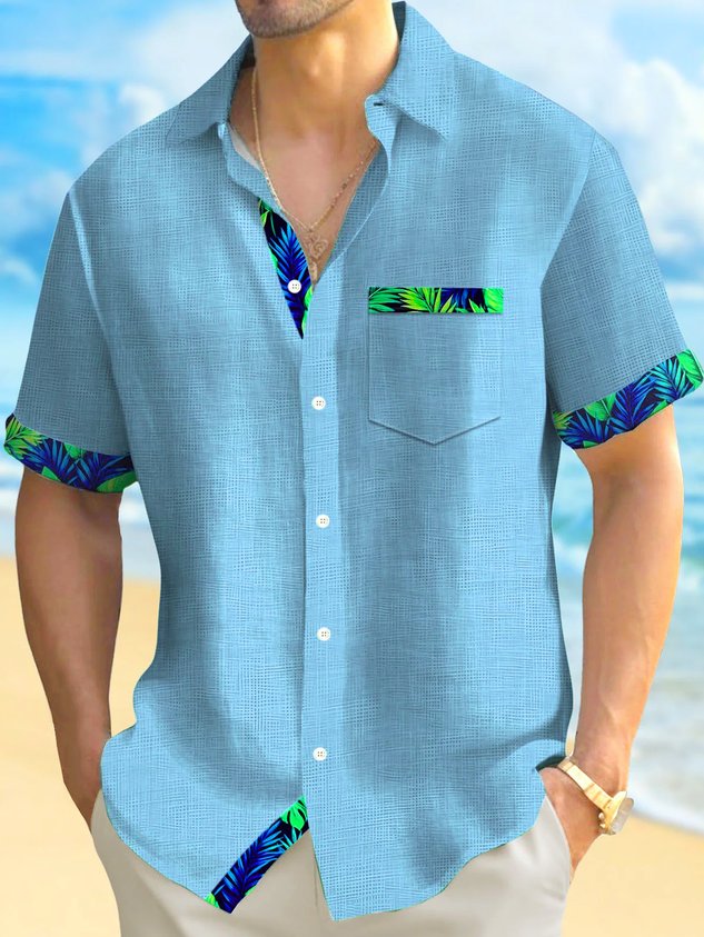 FIP Hawaii Basic Textured Floral Print Men's Button-Down Short-Sleeve Shirt Big & Tall