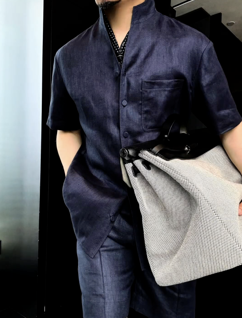 Men's Summer Linen Mandarin Collar Blazer & Shorts Set
