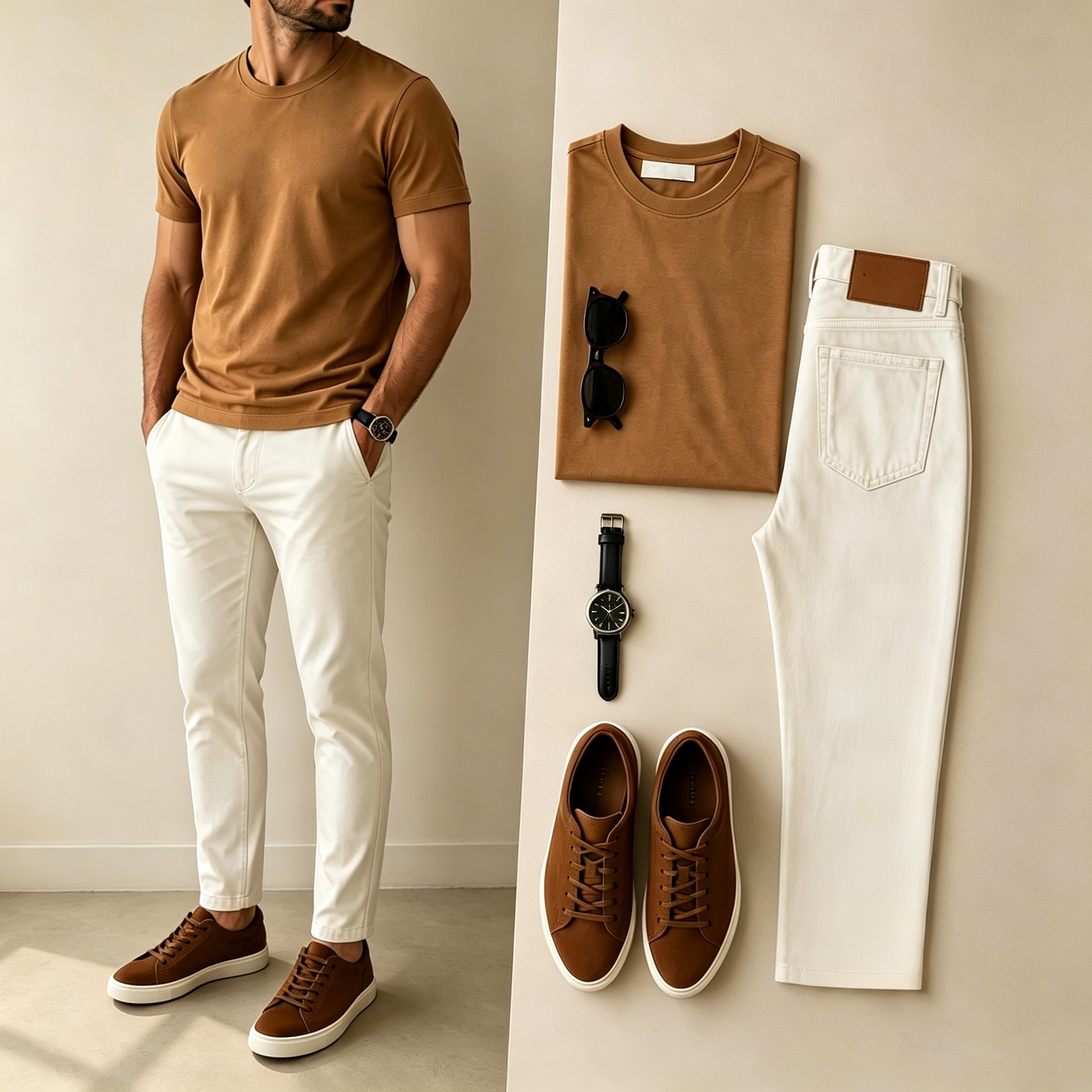 Men's Casual Short Sleeve Tees And Pants Two-Piece Set (Accessories not included)