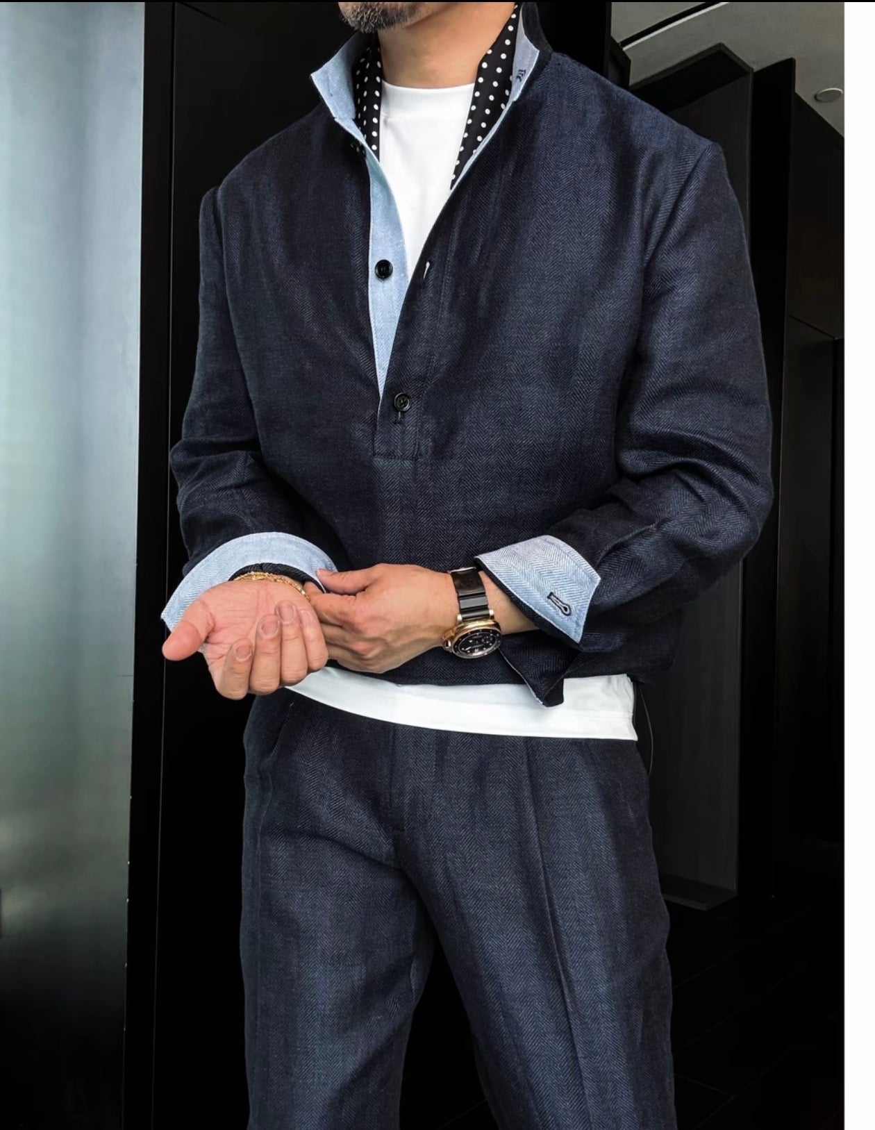 Premium Linen Mandarin Collar Suit