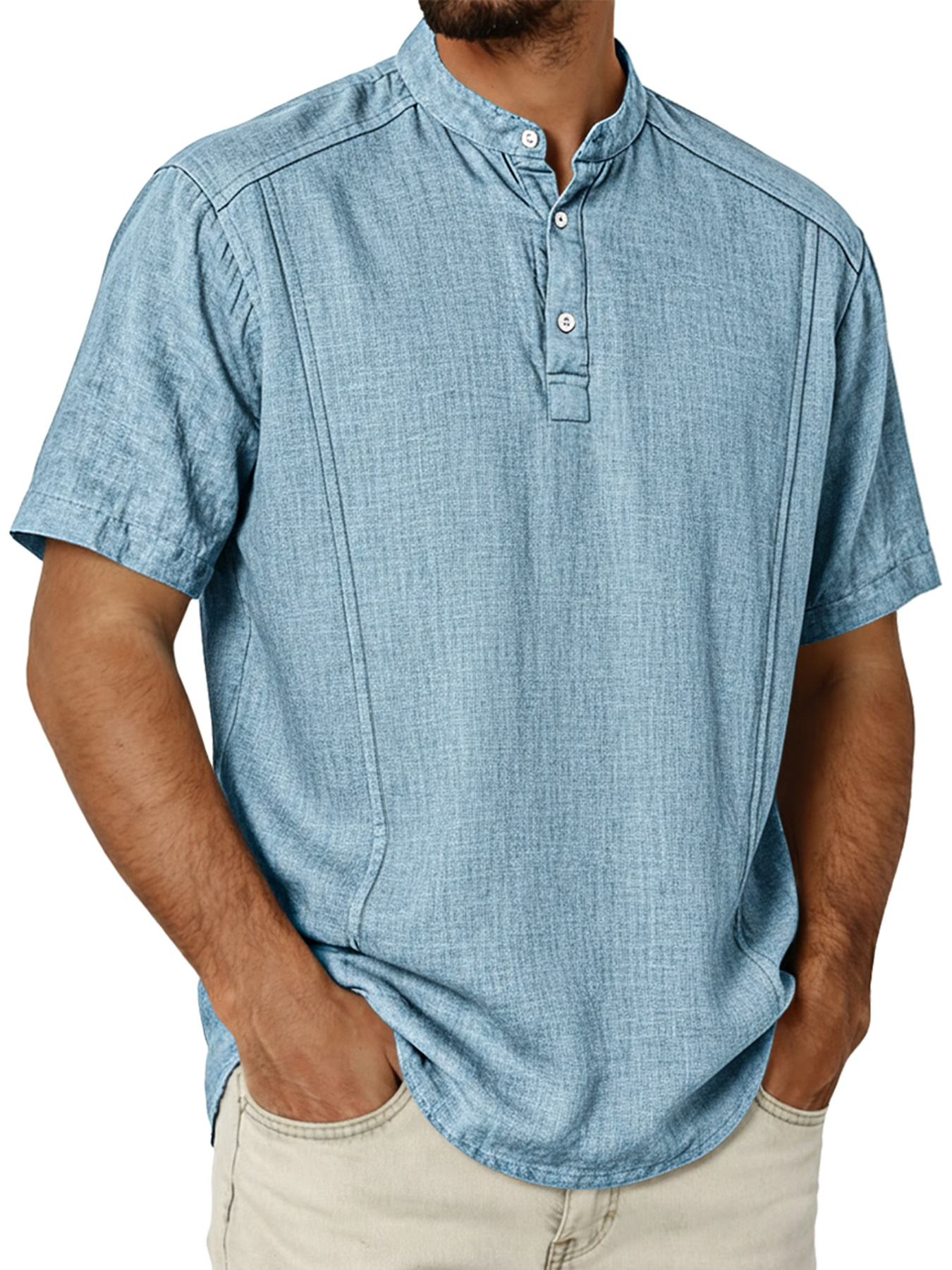 Men's Cotton And Linen Deconstructed Design Casual And Comfortable Short-sleeved Henley Shirt
