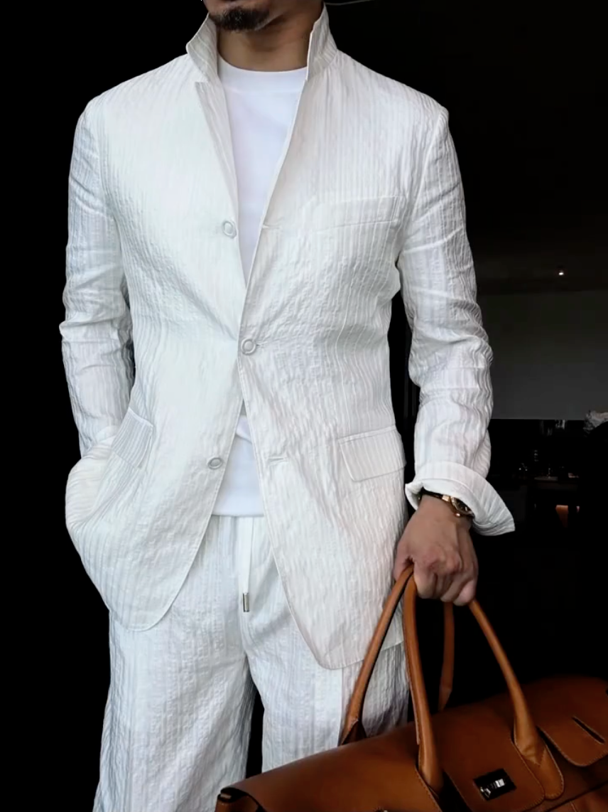 Premium Linen Mandarin Collar Suit