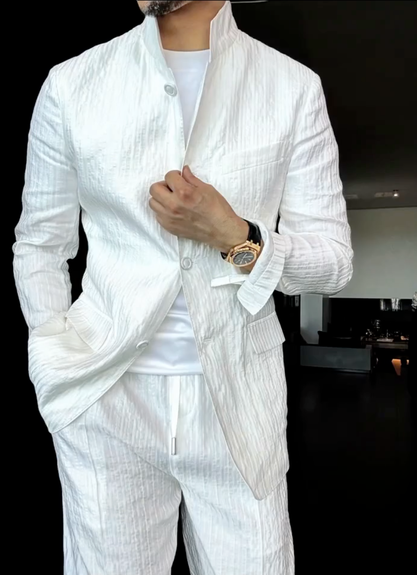 Premium Linen Mandarin Collar Suit