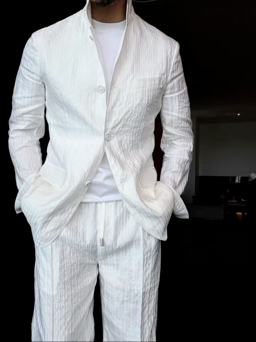 Premium Linen Mandarin Collar Suit