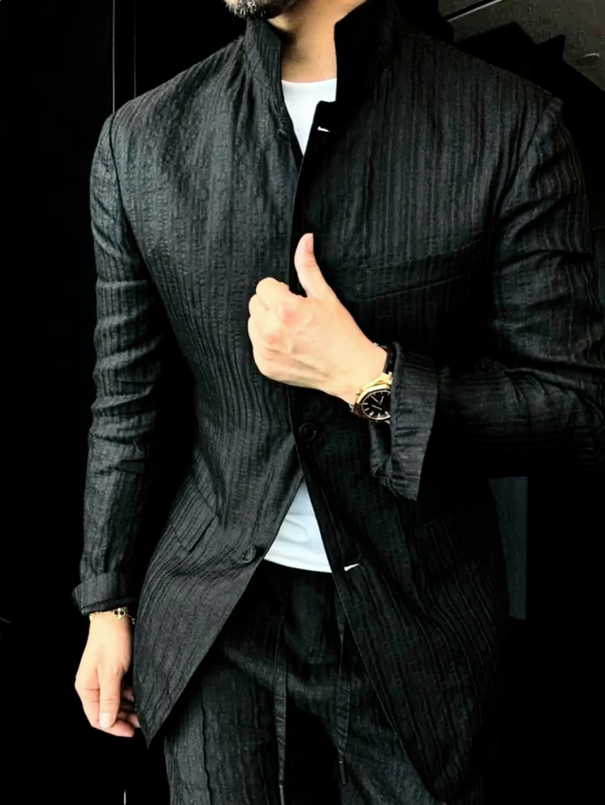 Premium Linen Mandarin Collar Suit