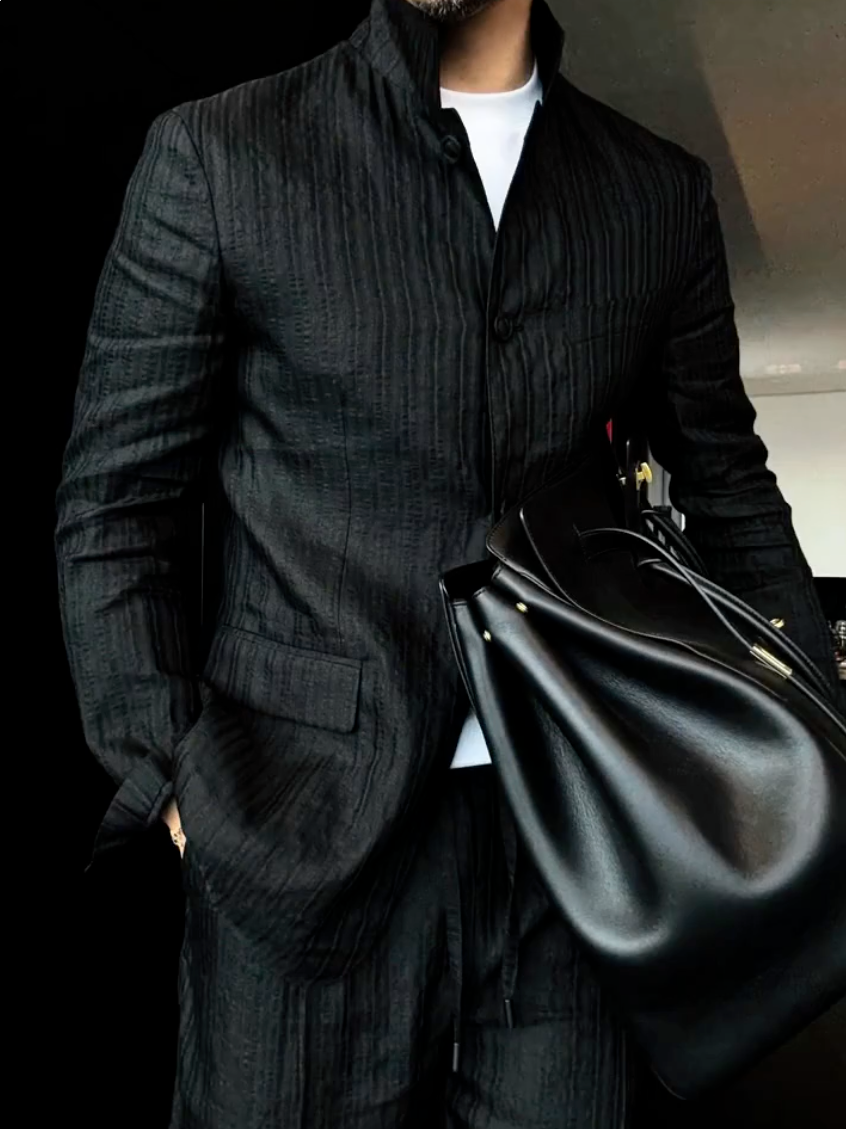 Premium Linen Mandarin Collar Suit