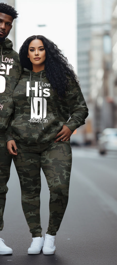 Couple's Large Size His/Her Edicaton Camouflage Hoodie Set