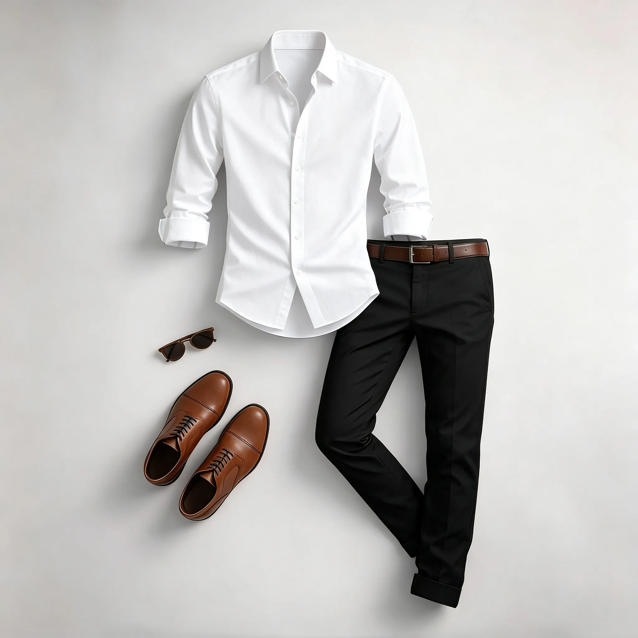 Men's Casual Print Long-Sleeve Shirt and Pants Two Piece Set 