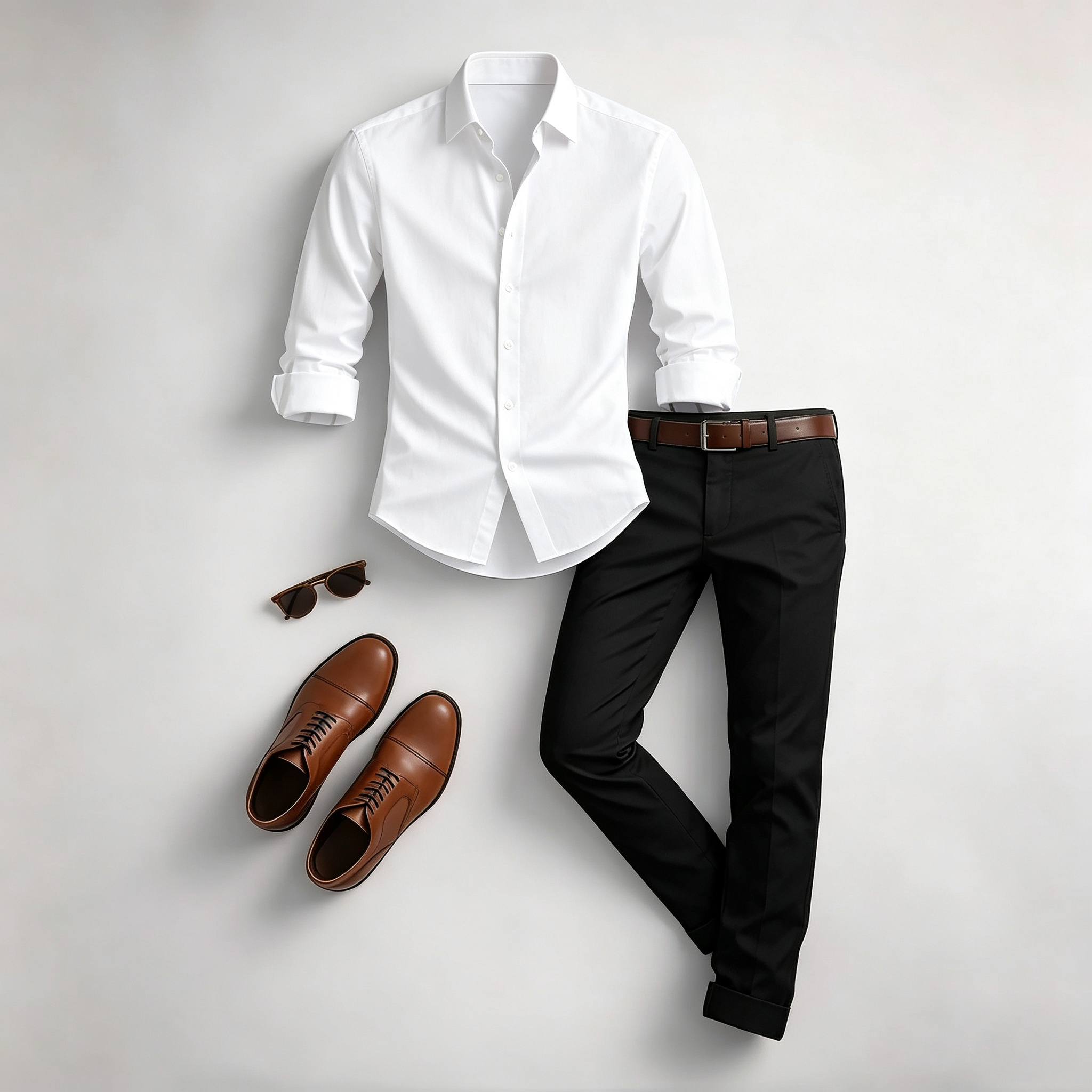 Men's Casual Print Long-Sleeve Shirt and Pants Two Piece Set 