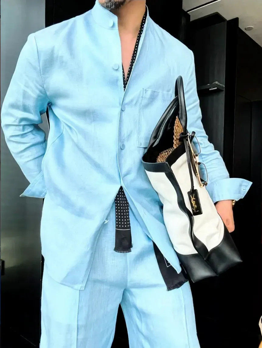 Premium Linen Mandarin Collar 2-Piece Suit | Old Money Style Breathable Set for Men