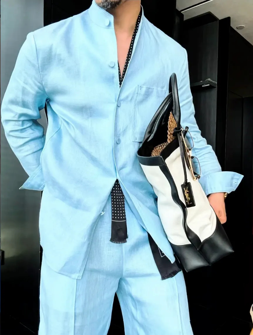 Premium Linen Mandarin Collar 2-Piece Suit | Old Money Style Breathable Set for Men
