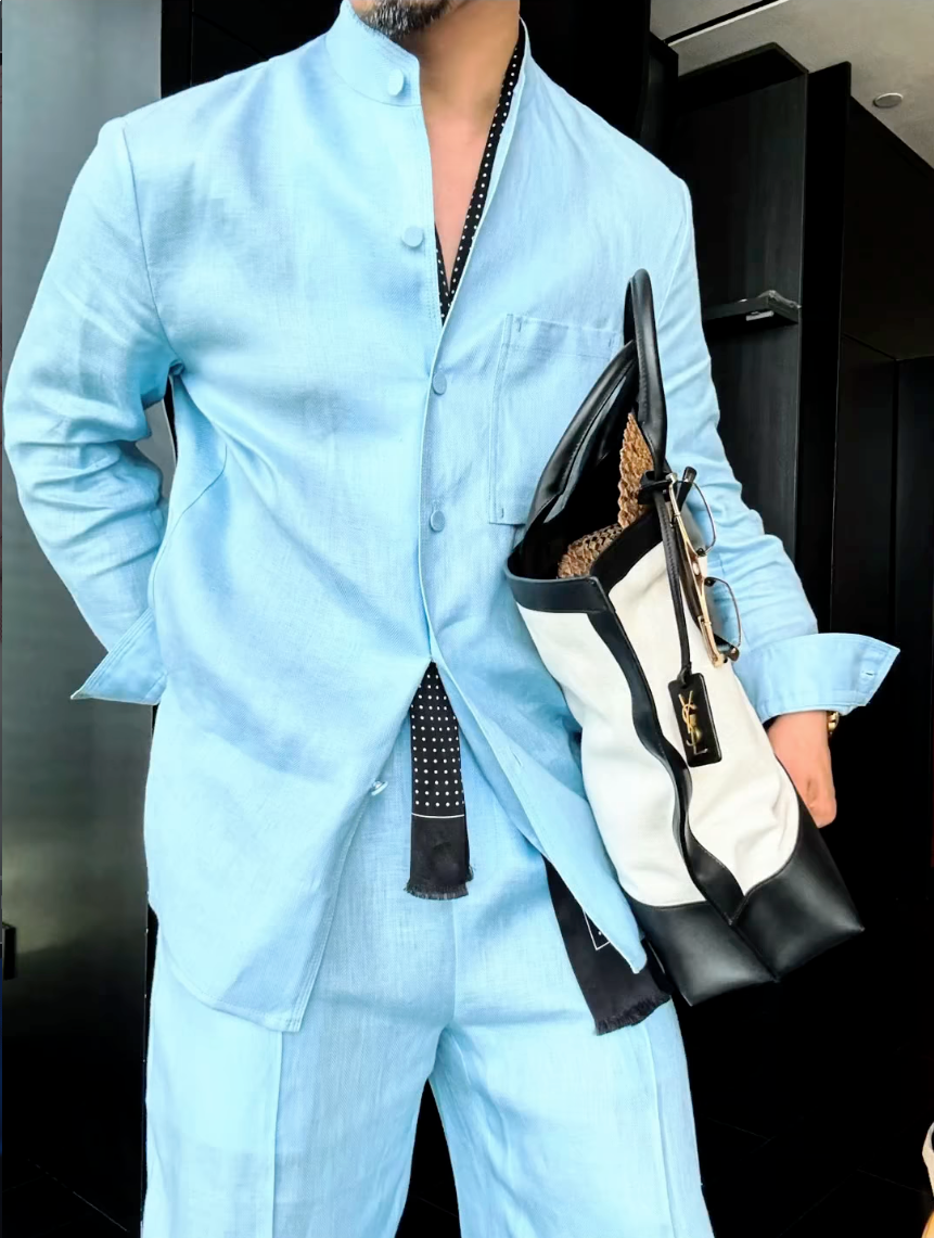 Premium Linen Mandarin Collar 2-Piece Suit | Old Money Style Breathable Set for Men