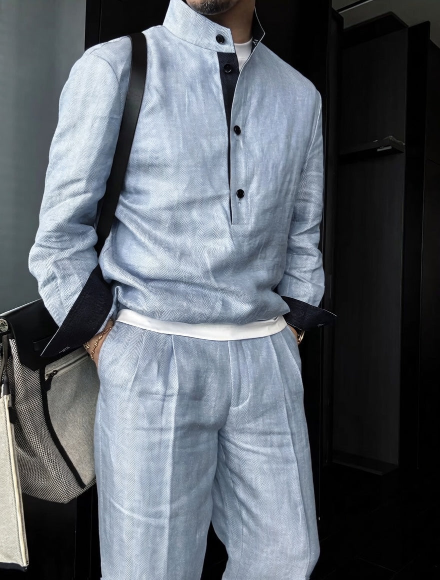Premium Linen Mandarin Collar Suit