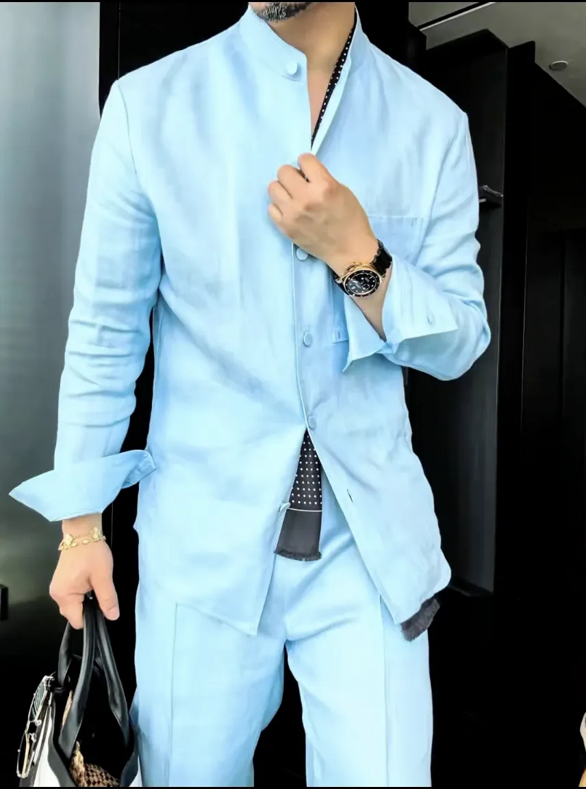 Premium Linen Mandarin Collar 2-Piece Suit | Old Money Style Breathable Set for Men