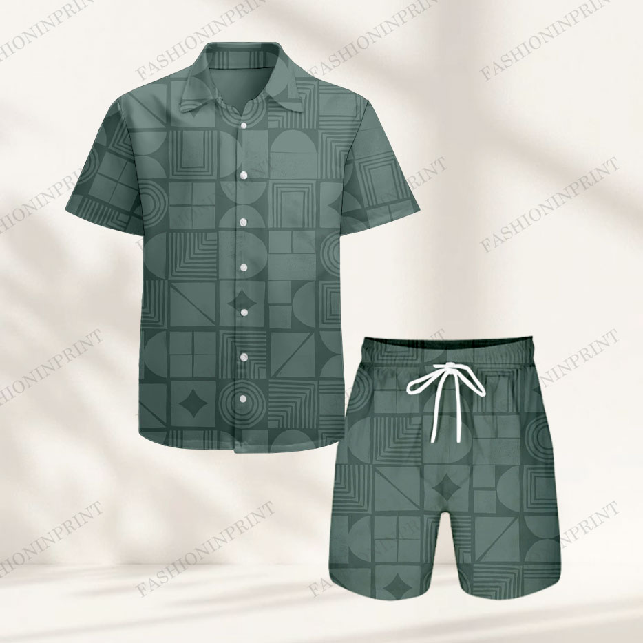 Men's Casual Short-Sleeved Shirt And Shorts Two-Piece Set