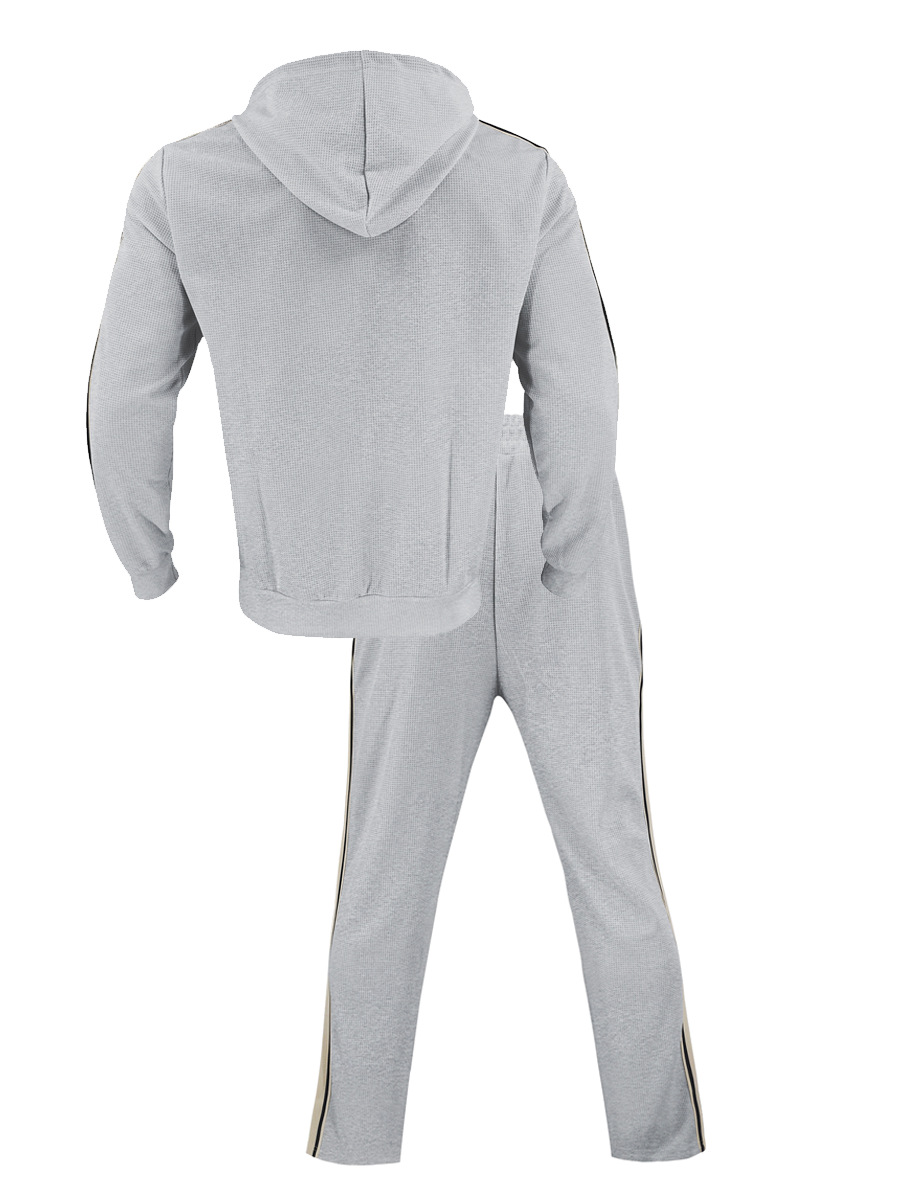 Men's Casual Color Matching Long Sleeved Hooded Jacket & Trousers Two-Piece Set