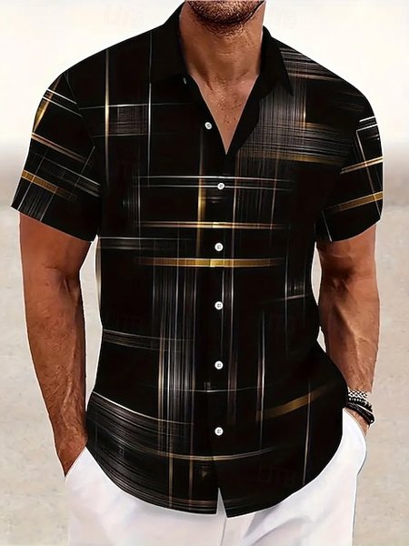 FIP Vintage Geometric Art Print Men's Button Pocket Short Sleeve Shirt Big & Tall