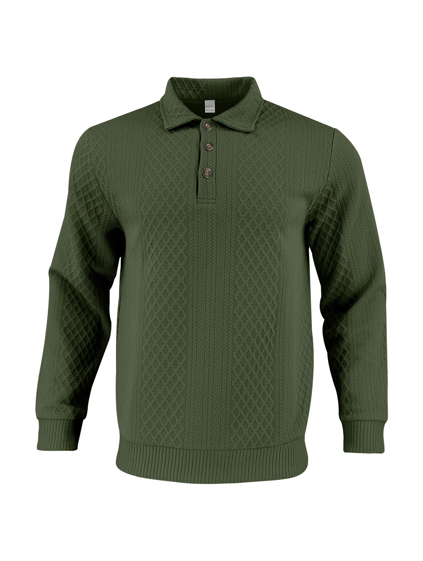 Men's Casual Solid Color Lapel-Collar Long Sleeved Jacquard Polo Shirts