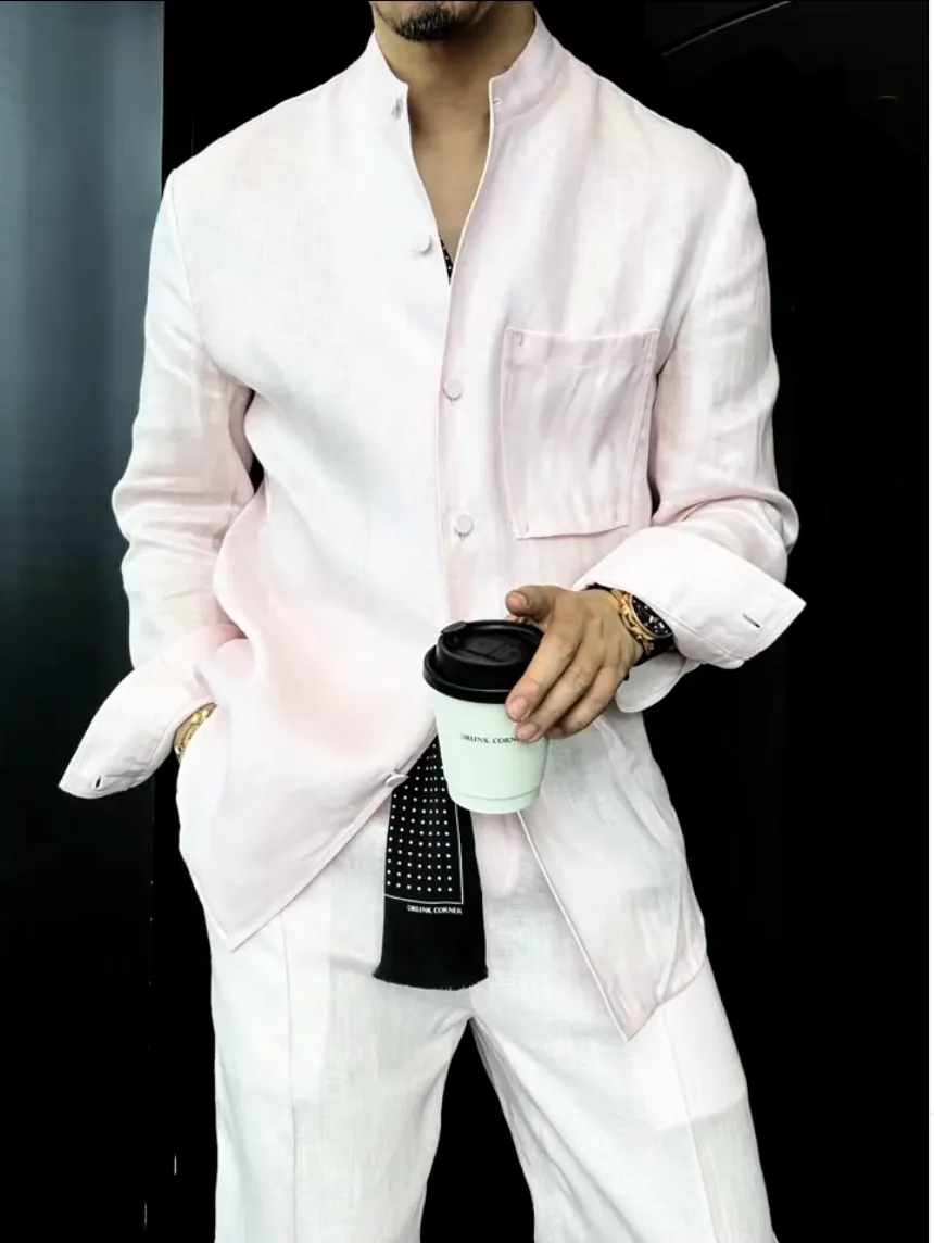 Premium Linen Mandarin Collar 2-Piece Suit | Old Money Style Breathable Set for Men
