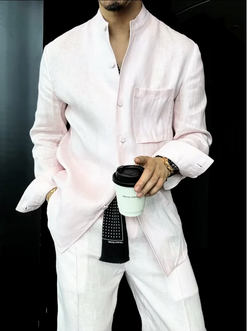 Premium Linen Mandarin Collar 2-Piece Suit | Old Money Style Breathable Set for Men