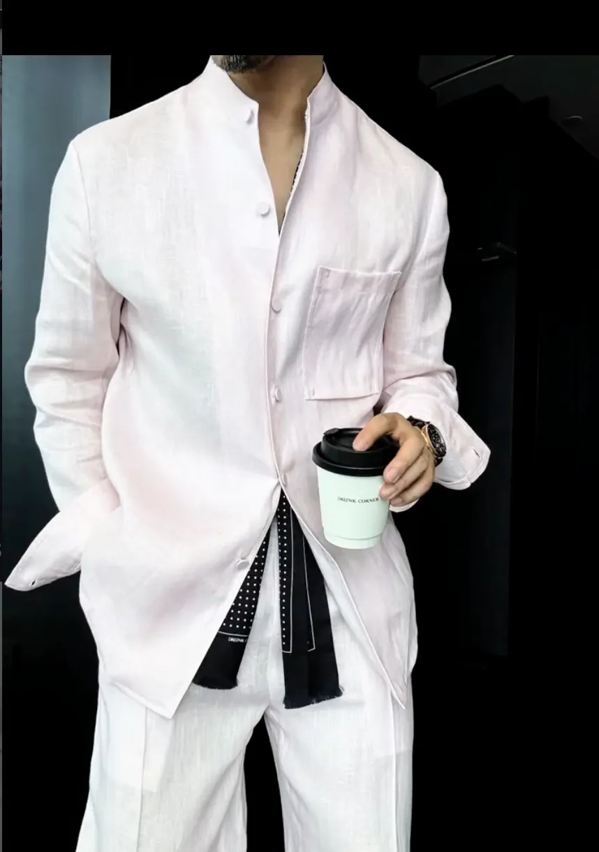 Premium Linen Mandarin Collar 2-Piece Suit | Old Money Style Breathable Set for Men
