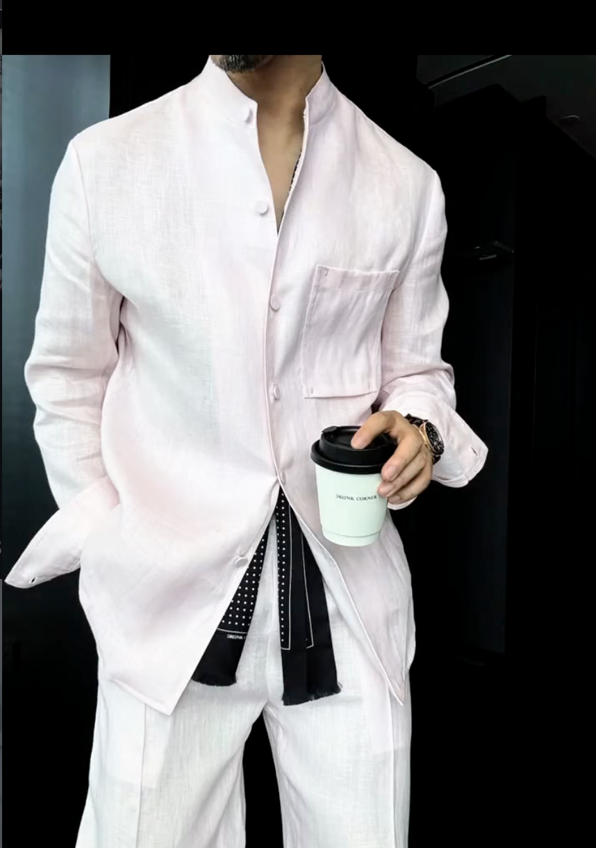 Premium Linen Mandarin Collar 2-Piece Suit | Old Money Style Breathable Set for Men
